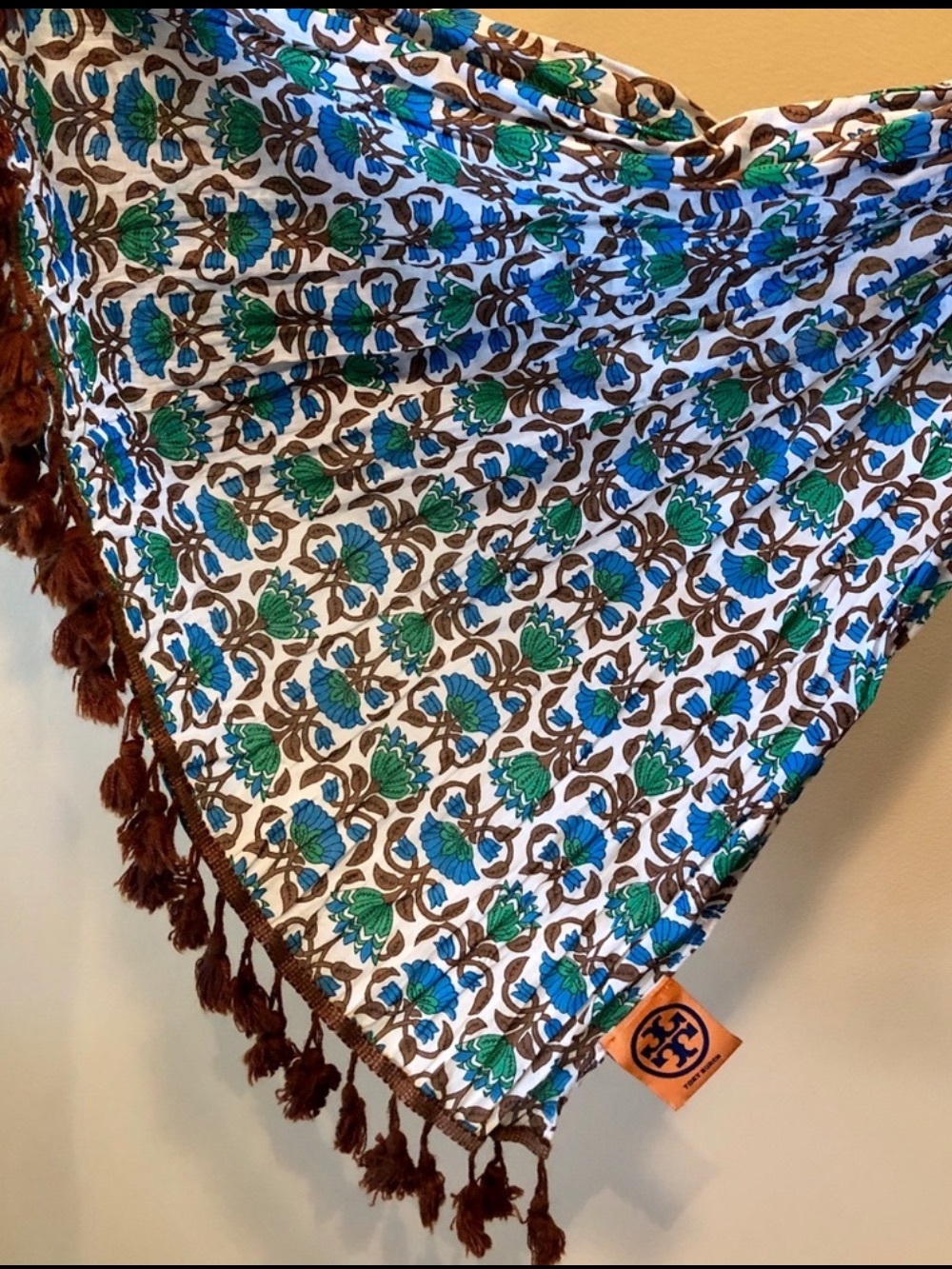 Tory Burch Printed Fringed Scarf, 100% cotton